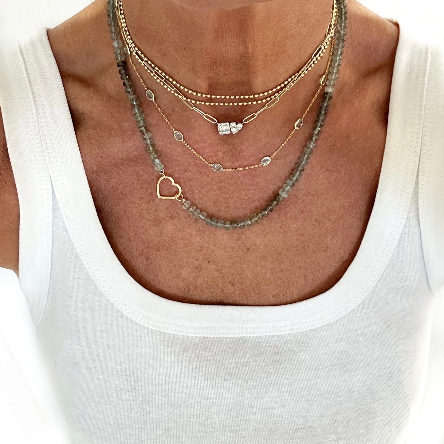 Edwardian Aquamarine Diamond Pearl Platinum-Topped 14 Karat Yellow Gold  Heart Antique Pendant Station Necklace | Wilson's Estate Jewelry